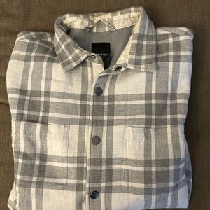 Vuori Light Gray Snap Button Up Plaid Shirt with Pockets - Size Medium